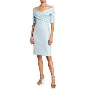 NWT Rickie Freeman For TERI JON Metallic Off The Shoulder Cross Front Dress